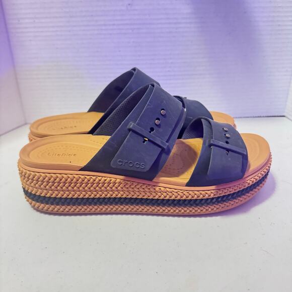 Crocs Lite Ride Black and Gum Adjustable Slides in mint condition SZ 9 - Picture 2 of 8